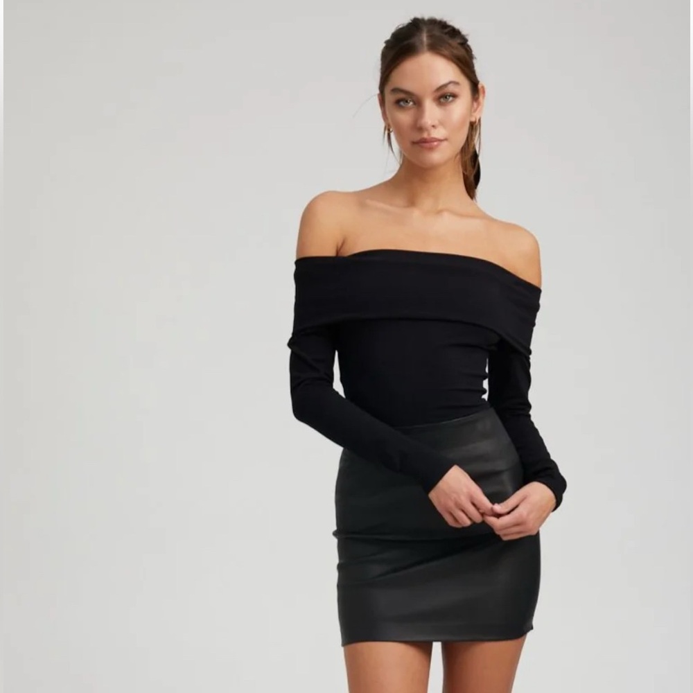SPRWMN Black Lambskin Leather Mini Skirt